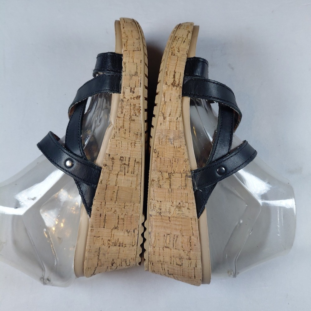 Crocs Wedge Sandals 11847 Size 8 A-Leigh Cork Black Leather Boho Slide - Picture 5 of 9
